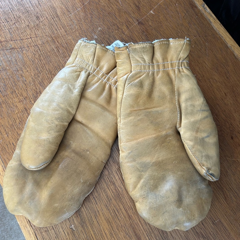 Mens Tan Leather Mittens VINTAGE